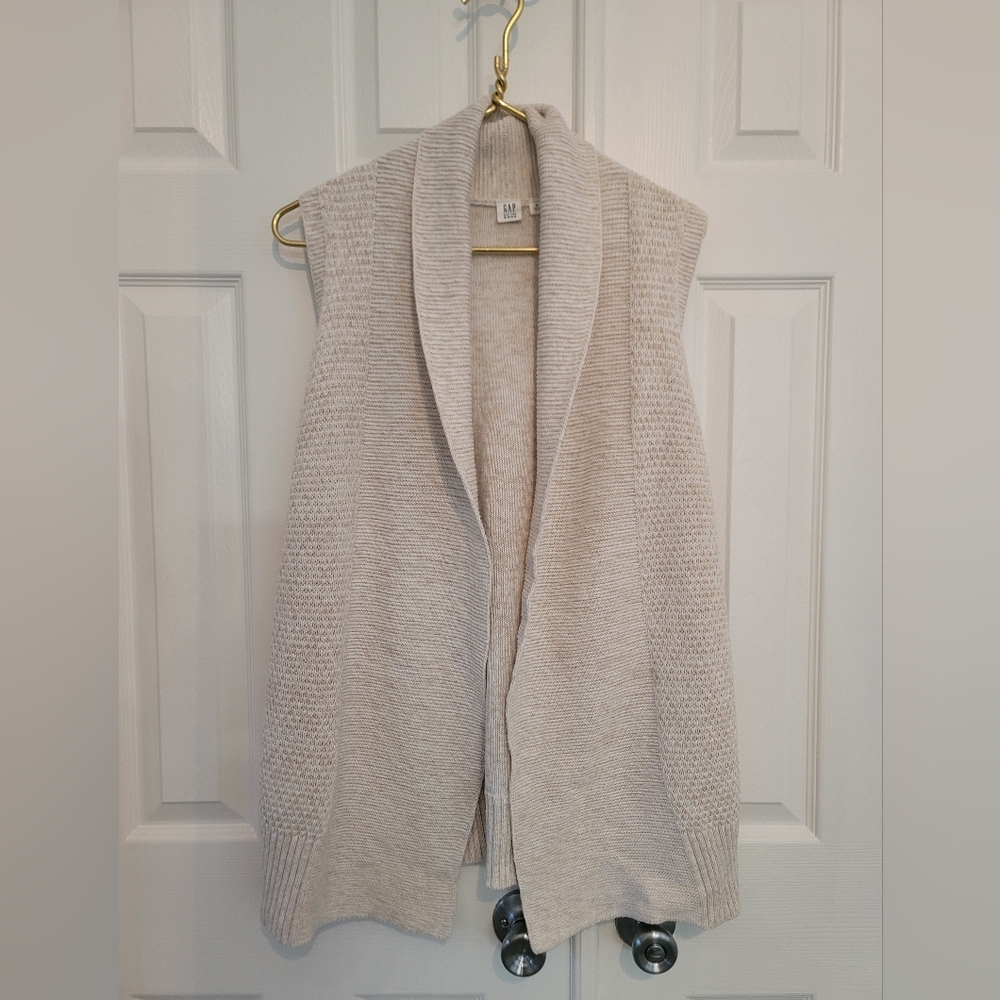 GAP Cream Knit Open-Front Sleeveless Cardigan
